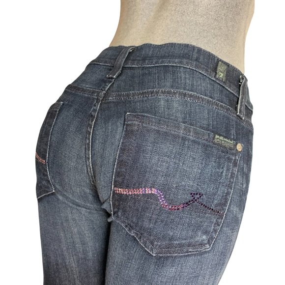 7 For All Mankind Womens Jeans Tag 25 28x29 Blue Dark Wash Straight Leg Low-Rise - Picture 6 of 12